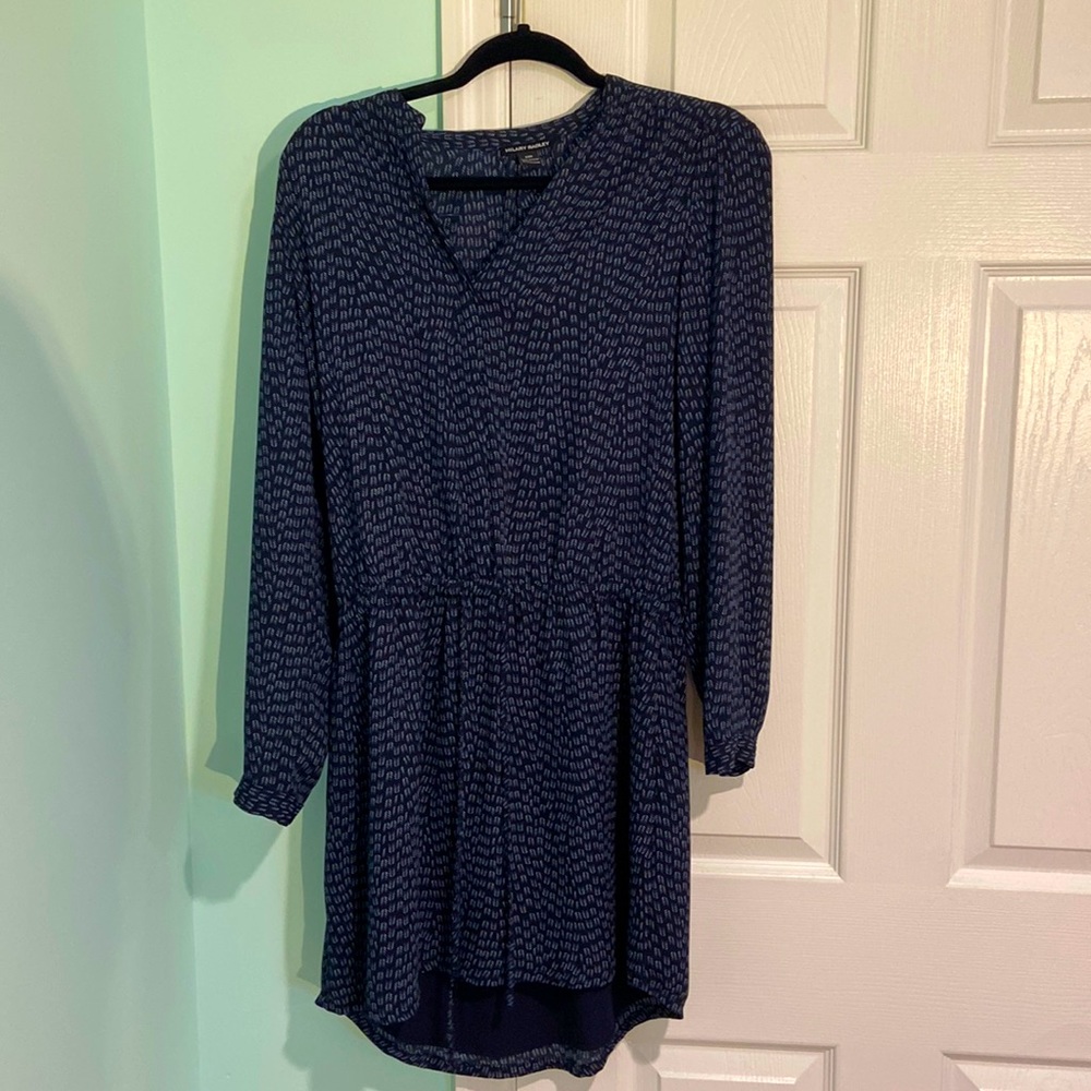 A dark navy printed Dress with drawstring at the waist